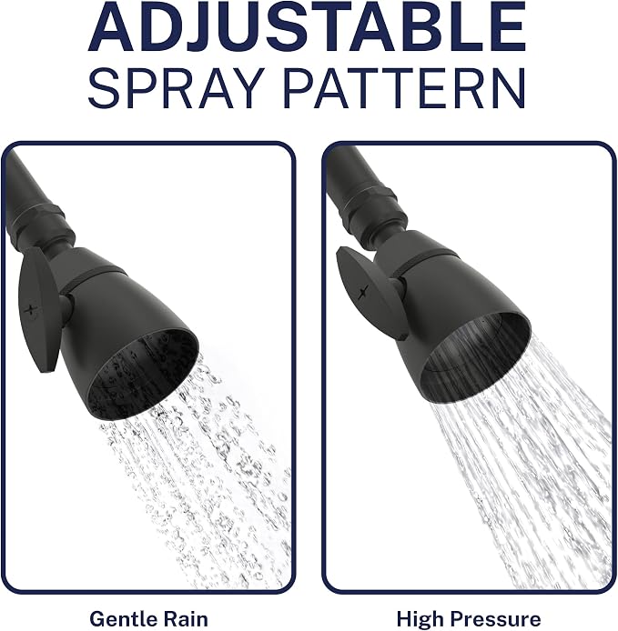 HammerHead Showers® Solid Metal 2 Inch High Pressure Shower Heads - MATTE BLACK – California Compliant 1.75 GPM Low Flow Rate - High Flow Shower Head with ADJUSTABLE SPRAY PATTERN - Fixed Shower Head