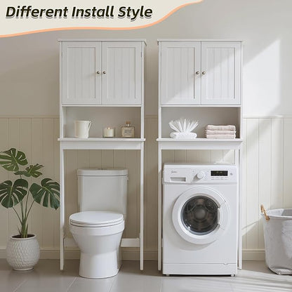 Over Toilet Storage Cabinet with Barn Door & Adjustable Shelves | 24 Inch Wide Bathroom Organizer, Space-Saving, Sturdy Wood, Anti-Tipping, Easy Assembly, for Restroom, Laundry, Small Spaces