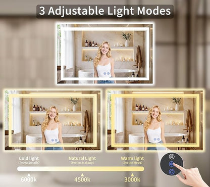 40"x48" LED Bathroom Mirror with Lights, Anti-Fog, Backlit + Front Lit, Dimmable, Led Vanity Mirror for Wall, Lighted Bathroom Mirror, 15 Colors, Shatter-Proof Tempered Glass