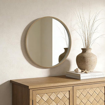 Round Wood Mirror 24" Circle Wall Mirror for Bathroom Round Wall Mirror for Wall Decor, Vanity, Entryway Living Room, Honey