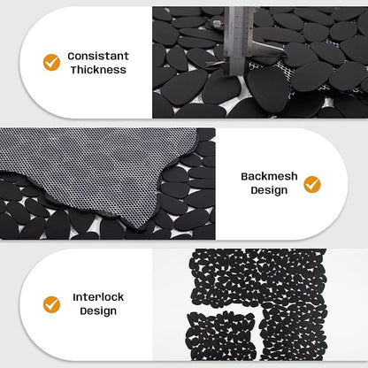 Pebble Tile for Shower Floor, Black Long Oval Pebble Mosaic Backsplash for Kitchen Bathroom Wall and Floor Tile and Outdoor Areas, 5 Sheets