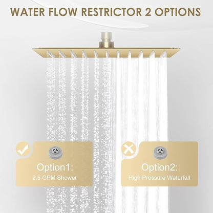 10 Inch Gold Rain Shower Head - All Metal Stainless Steel 304, Ultra Thin Design, Modern Bathroom Square Rainfall Showerheads - Full Body Coverage Bath Shower