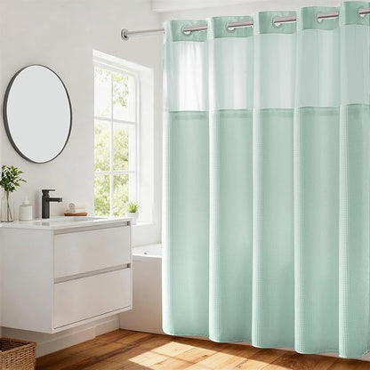 River Dream Waffle No Hook Shower Curtain with Liner,Misty Blue,71x74 | Dotted Waffle,Snap-in Liner,Heavy Duty,Quick Dry,Mesh Top Window,With Bottom Magnets,Hotel-Grade,Washable,Standard Size