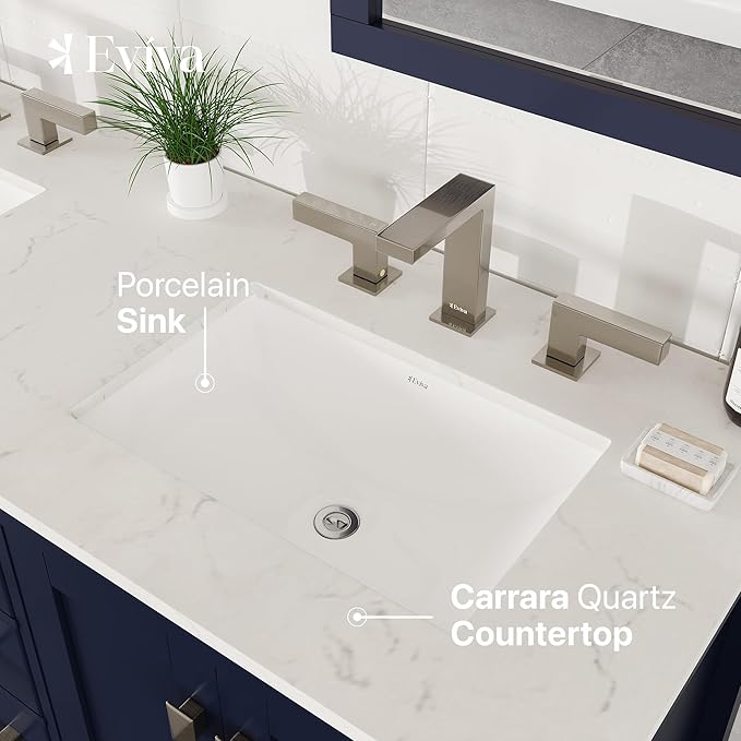 Eviva Aberdeen 60 in. Blue Double Sink Bath Vanity with Carrara Quartz Top and Undermount Porcelain Sinks