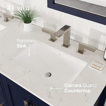 Eviva Aberdeen 60 in. Blue Double Sink Bath Vanity with Carrara Quartz Top and Undermount Porcelain Sinks
