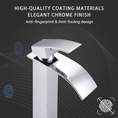 VOTON Vessel Sink Faucet Chrome Modern Tall Waterfall Bathroom Sink Faucet Single Handle Bathroom Faucet 1 Hole Bowl Lavatory Vanity Faucet, Rv Sink Camper Farmhouse Bathroom Utility Remodel Faucet