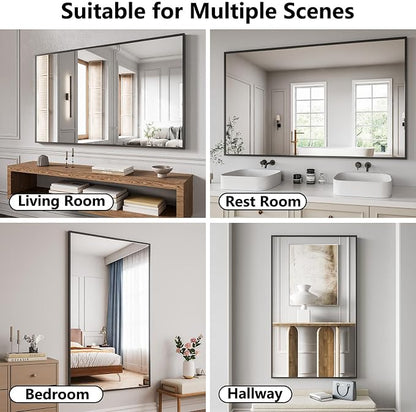 Koonmi Bathroom Mirror for Wall, 36"x60" Black Bathroom Mirror for Over Sink, Shatterproof Tempered Glass Vanity Mirror with Anti-Rust Aluminum Alloy Frame, Hang Horizontally or Vertically, Black