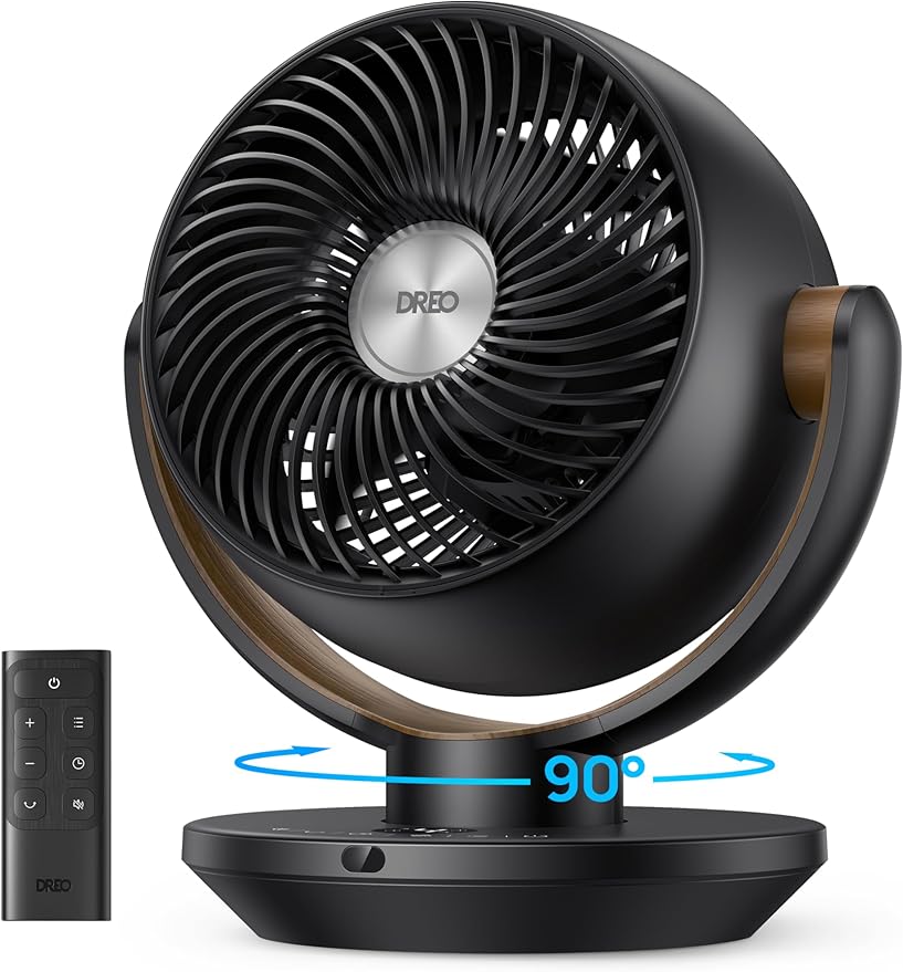 DREO Fan for Bedroom, Desk Air Circulator Fan with Remote, 11 Inch Table Fans for Whole Room, 60ft Powerful Airflow, 120° Vertical Manual +90° Oscillating, 4 Speeds, 8H Timer, Quiet Fan, Home