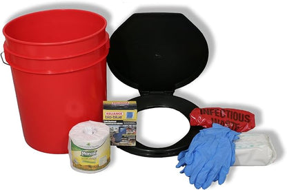 Ready America 71640 Lockdown Toilet Bucket Kit, 1-4 Person | Lightweight portable toilet with removable seat for emergency preparedness, camping, hunting and indoor or outdoor use.