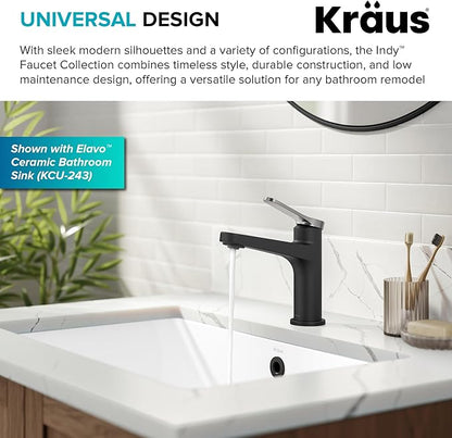 KRAUS Indy Single Handle One Hole Bathroom Sink Faucet in Spot-Free Brushed Nickel/Matte Black, KBF-1411SFBNMB