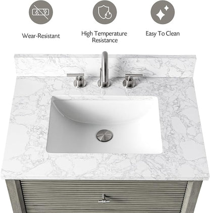 Vanity Art 30" Bathroom Vanity with Single Sink & Arabescato White Engineered Stone Top, Vanity Cabinet with Soft Closing Door, Solid Wood Frame, Golden Brushed Handles, Driftwood Gray VA8130-DG-GB