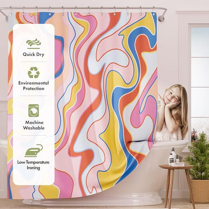 AmazerBath Shower Curtain, Abstract Pink Cloth Shower Curtain Sets with 12 Shower Curtain Hooks, Rustic Colorful Fabric Shower Curtain, Cute Washable Farmhouse Bathroom Shower Curtain, 72x72 Inches