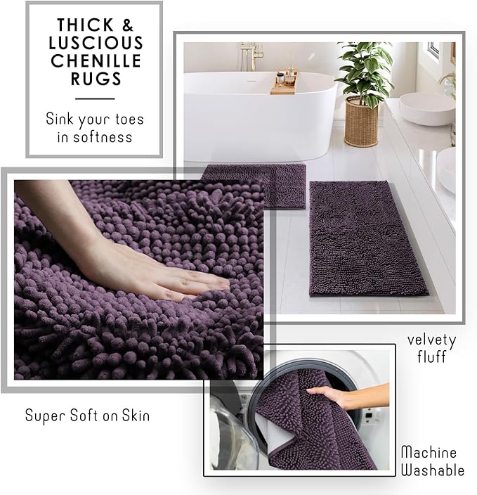 Clara Clark Bathroom Set - Purple Bathroom Accessories Set, 6PC Bathroom Accessory Set, Bathroom Sets with Bathroom Rugs, Adhesive Corner Shower Caddy Hanging, Toilet Brush, Trash Can & Soap Dispenser