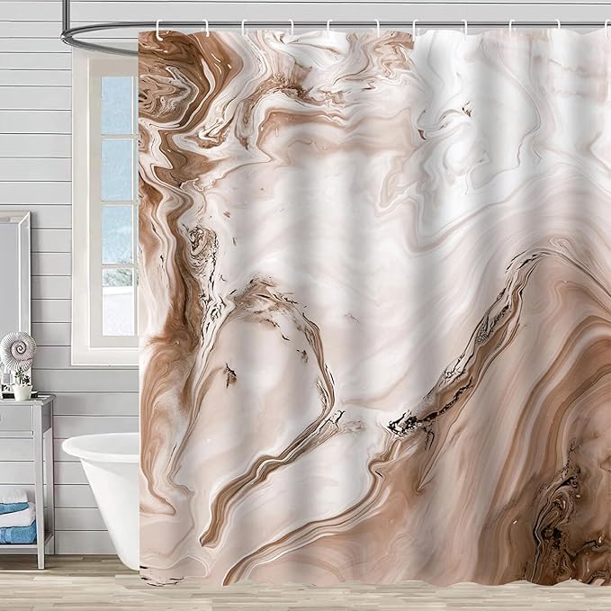 Brown Marble Shower Curtain Modern Abstract Tan Ombre Shower Curtains for Bathroom Waterproof Polyester Fabric Bathroom Curtain 72 x 72 Inch with 12 Hooks