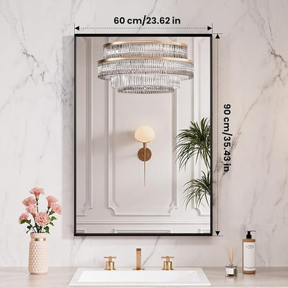 LOAAO Black Bathroom Mirror 24"X36" for Wall, Rectangle Bathroom Vanity Mirror, Hangs Vertically or Horizontally, Easy to Install, Modern Design