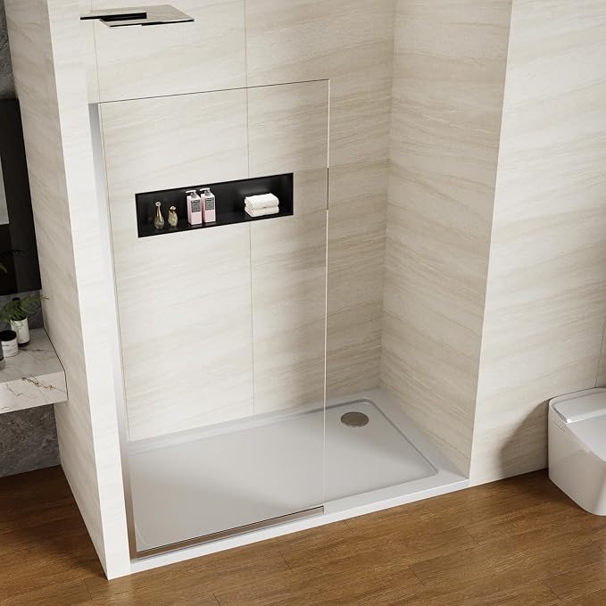 Shower Screen 36" x 76" Shower Wall Panel Chrome | Tempered Glass 3/8 inch, Half Frameless Shower Wall Panel, Easy to clean Coating, Fixed Glass Shower Door With Hardware