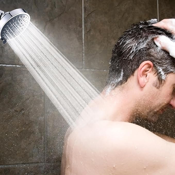 AISOSO Shower Head 2 PCS, 5 Modes High Pressure Shower Heads for Relaxed Shower Experience, 4.1 Inch Bathroom Fixed Showerhead Even at Low Water Pressure for Powerful Spray, Chrome
