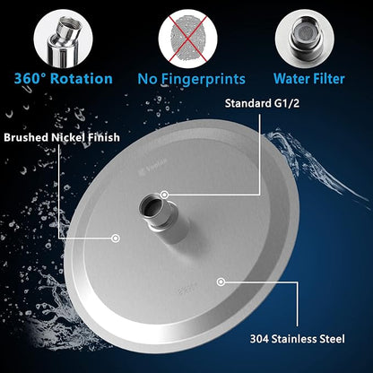 Voolan High Pressure Rain Shower Head - Rainfall Shower head Made of 304 Stainless Steel - Comfortable Shower Experience Even at Low Water Flow (6 Inch, Brushed Nickel)
