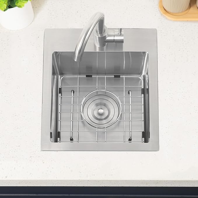 Hotis Drop in Bar Sink, 13x15 Inch Topmount RV Small Kitchen Wet Bar Sink, Stainless Steel Small Kitchen Sinks Brushed Nickel for Laundry Wet Bar Prep RV Office Outdoor Yard