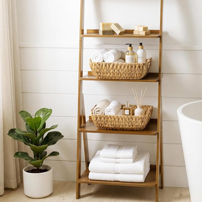 StorageWorks Wicker Baskets for Organizing, Water Hyacinth Storage Baskets | Wicker Storage Baskets for Shelves, Baskets with Wooden Handles, 2-Pack Gifts Basket for Home Decor, Hand-Woven Basket