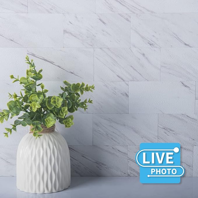 Art3d 102-Pack Peel and Stick Backsplash on Subway Tile, White Granite | 3 x 6 in, PVC, Self Adhesive, Waterproof, Traceless Peel, Modular Splicing, Ideal for Vanities, Bathrooms