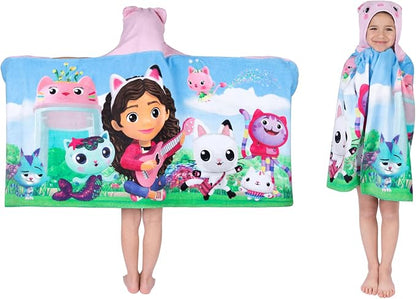 DreamWorks Gabby's Dollhouse Bath/Pool/Beach Soft Cotton Terry Hooded Towel Wrap, 24 in x 50 in, By Franco Kids
