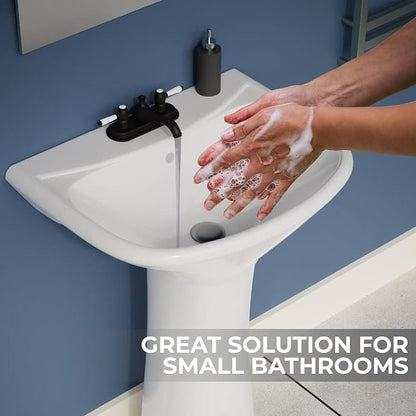 Renovators Supply Manufacturing Ondine Space Saving 16" W x 33" H x 14.5" Proj. Small Bathroom Pedestal Sink, Vitreous China, with Overflow, Compatible with 4 in. Centerset Faucets