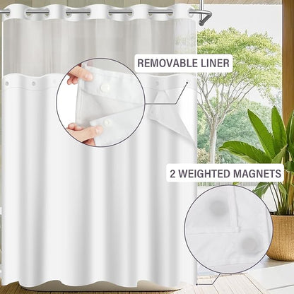 No Hook Shower Curtain with Snap in Liner Set, Purple, 71x86 | Waterproof Fabric for Bathroom, Modern Hotel Style Ombre Design, Mesh Top Window, Machine Washable, Quick Install