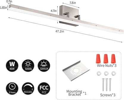 48in Modern LED Brushed Nickel Vanity Light Bar, Adjustable Bathroom Light Fixtures Over Mirror, Dimmable 46W 3200LM 5000K Cool White