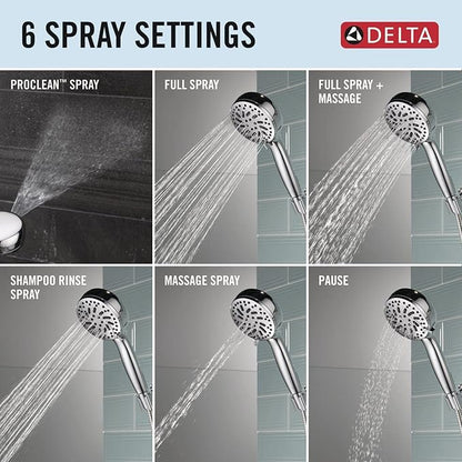Delta Faucet ProClean Chrome Shower Head with Handheld, Showerhead with High Pressure Spray, Handheld Shower Head, 6 Spray Settings, Chrome 75740