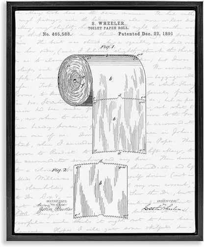 Vintage Patent Bathroom, 16 x 20 Inch Canvas in Floater Frame | Stupell Industries · By Lettered and Lined · Ready to hang · Great for bath and laundry decor · Made in USA
