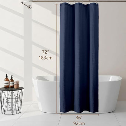 Navy Blue Stall Shower Curtain 36 x 72 Inch, Textured Soft Fabric Waffle Narrow Size Modern Shower Small Curtain for Bathroom Hotel, Machine Washable, Water Resistant, 36Wx72L Inches
