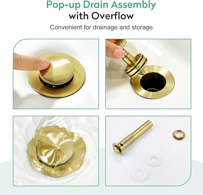 Faustina Light Gold Bathroom Faucet, Single Handle Stainless Steel Bathroom Vanity Faucet with Metal Pop-Up Drain & Deck Plate for 1 or 3 Hole
