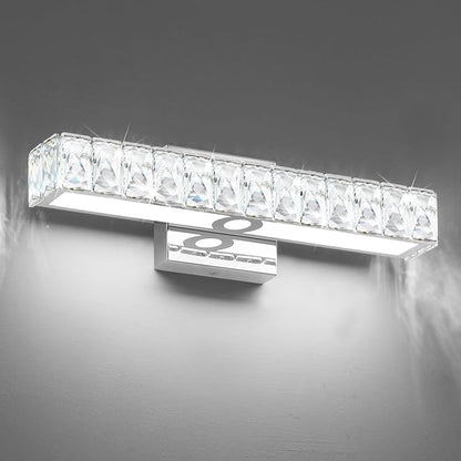 SOLFART Crystal Bathroom Vanity Lights Over Mirror, Chrome Bathroom Light Fixture, 16.5 Inch LED Lights for Bathrooms Vanity Lights for Bath Chrome