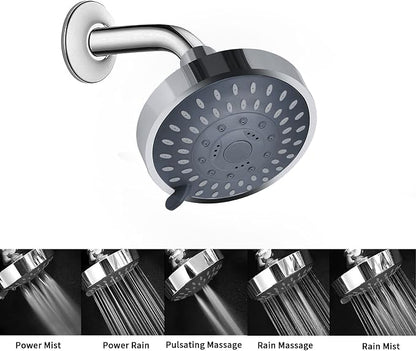 Aisoso Shower Head High Pressure Rain Fixed Showerhead 5-Setting with Adjustable Metal Swivel Ball Joint - Relaxed Shower Experience Even at Low Water Flow & Pressure