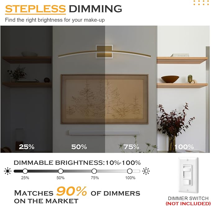 Benkut Modern LED Wall Sconce Gold LED Bathroom Light Fixtures Over Mirror Wall Lighting for Bathroom, Dimmable Long Vanity Light for Bathroom Living Dining Room(5CCT 31.5Inch)