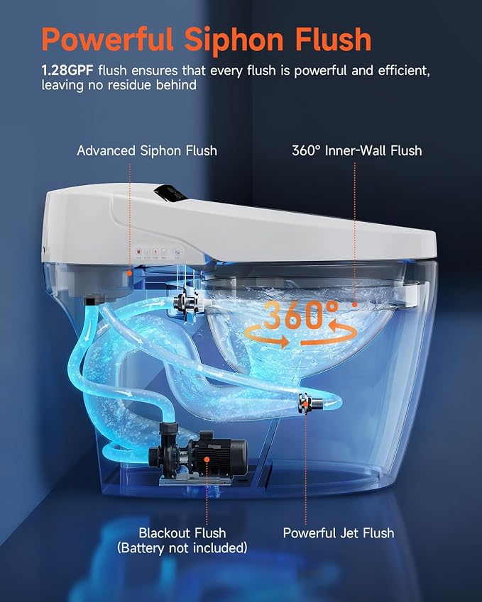 Smart Toilet with Bidet Built In, One Piece Electric Toilets|ADA | Auto Open/Close|17.2'' ADA|Powerful Siphon Flush|Foot Sensor Operation|Instant Warm Water,Dryer|LED Display & Night Light