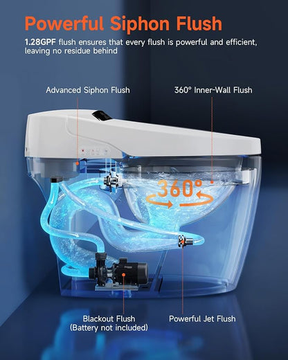 Smart Toilet with Bidet Built In, One Piece Electric Toilets|ADA | Auto Open/Close|17.2'' ADA|Powerful Siphon Flush|Foot Sensor Operation|Instant Warm Water,Dryer|LED Display & Night Light