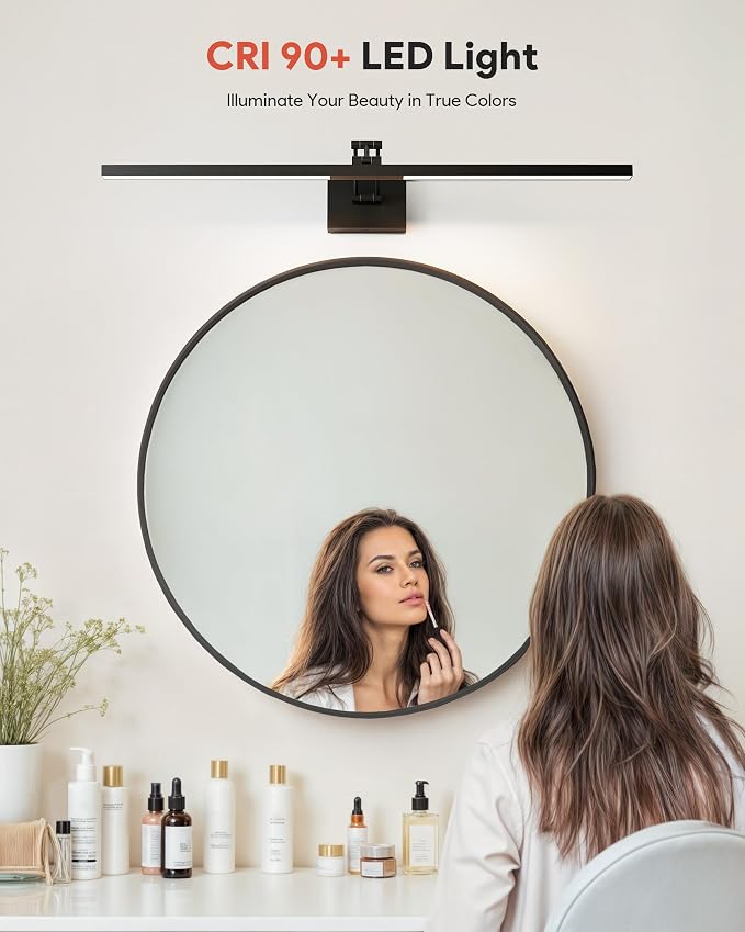 VONLUCE 36" LED Bathroom Vanity Light, 3CCT Modern LED Vanity Lights with 360° Rotatable Head & Swing Arm, 15.4W Bathroom Light Fixture Over Mirror, LED Lights for Bathroom Bedroom, Matte Black | 3CCT, Flicker-free, 360° Rotatable Head & Swing Arm, IP4...