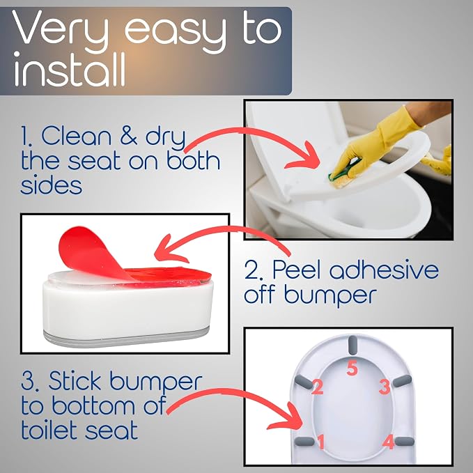 Toilet Seat Bumpers for Use with Bidet with Extra Strong Adhesive, 5pk | Stops Sliding & Wobbling, Distributes Weight Evenly to Prevent Damage to Seat or Bowl, Mutes Seat Slamming