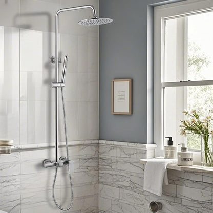 RBROHANT Exposed Shower System with Tub Spout, Brushed Nickel Exposed Pipe Shower Faucet with 3 Functions Brass Shower Valve, Shower Height Adjustable, Wall Mounted