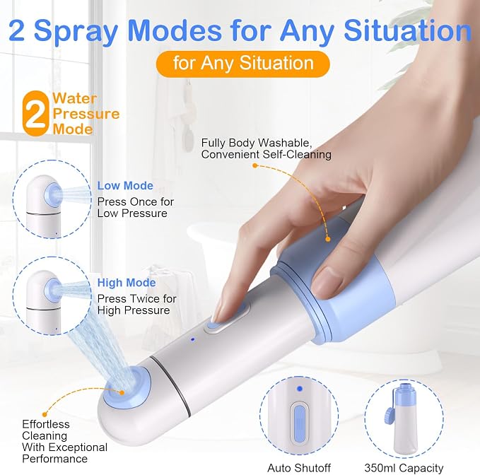 Portable Bidet Toilet Aids Wiper Tool Set for Travel 350ML Bottle | 450mAh Battery | IPX7 Waterproof |Compact & High-Powered with 2 Pressure Modes for Wiping and Personal Hygiene (Blue)