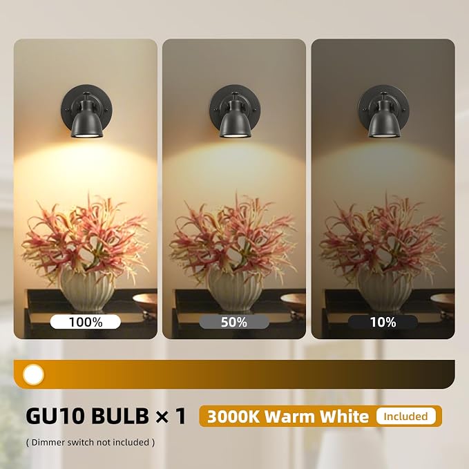 Black Small Wall Sconce Hardwired Single - Matte Brass Mini Bell Light | Adjustable Vintage Indoor Fixture with Dimmable Bulb,for Bedside Reading Bedroom Hallway Kitchen Vanity Gallery Picture Light