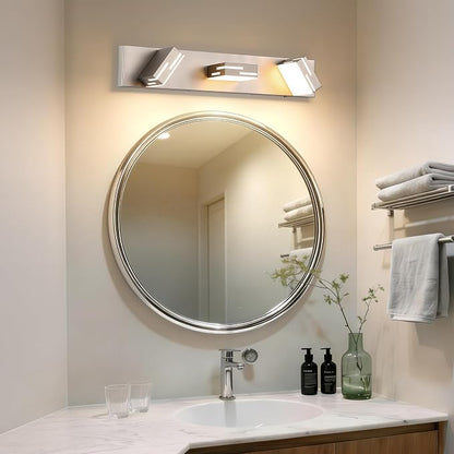 3-Light 5CCT Modern Bathroom Vanity Light Fixtures, 24-Inch 350° Rotatable LED Vanity Lights Over Mirror, Dimmable Brushed Nickel Wall Sconce with Frosted Acrylic Shade