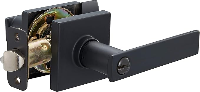 Amazon Basics Contemporary Stamford Entry Door Lever, Easy Installation, Matte Black, 1-Pack