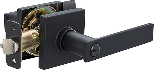 Amazon Basics Contemporary Stamford Entry Door Lever, Easy Installation, Matte Black, 1-Pack