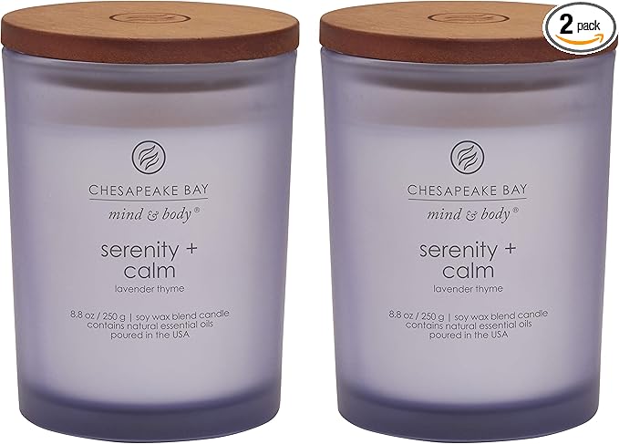 Chesapeake Bay Candle Scented Candles Serenity + Calm (Lavender Thyme) Medium Jar 2-Pack Perfect for Home Décor and Gifting