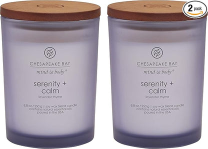 Chesapeake Bay Candle Scented Candles Serenity + Calm (Lavender Thyme) Medium Jar 2-Pack Perfect for Home Décor and Gifting