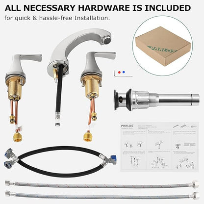 PARLOS Widespread Double Handles Bathroom Faucet with Pop Up Drain and cUPC Faucet Supply Lines, Brushed Nickel, Doris 14172