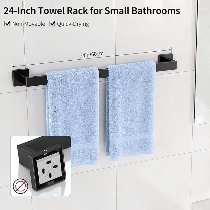 Gypie Bathroom Accessories Set Wall Mounted, 10-Piece 24In Matte Black | Stainless Steel Modern Wall Mount Towel Racks for Bathroom Towel Bar Set